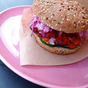 Jackfruit burger at RoseHip Vegan Kebabs in Vilnius