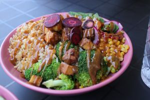 brown rice bowl at RoseHip Vegan Kebabs in Vilnius