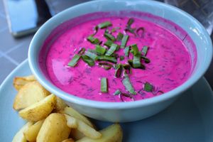 cold beetroot soup at RoseHip Vegan Kebabs in Vilnius