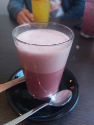 Beetroot latte at RoseHip Vegan Kebabs in Vilnius