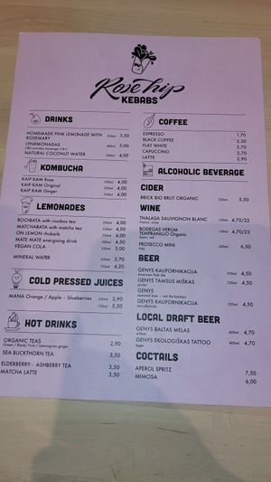 Menu at RoseHip Vegan Kebabs in Vilnius