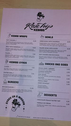 Menu at RoseHip Vegan Kebabs in Vilnius