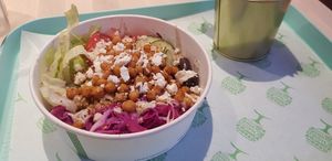 Greek bowl at RoseHip Vegan Kebabs in Vilnius