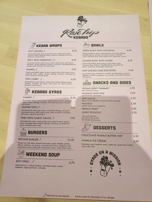 Menu at RoseHip Vegan Kebabs in Vilnius