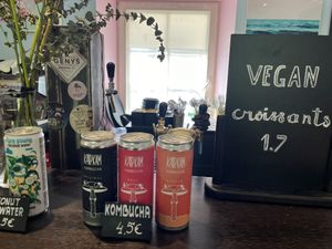 Kombucha & freshly made vegan croissants 🥐   at RoseHip Vegan Kebabs in Vilnius
