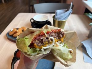 Amazing juicy hearty beyond meat burger 🍔 🤩  at RoseHip Vegan Kebabs in Vilnius