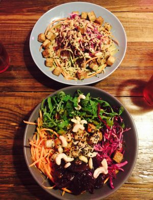 top: the asian salad
bottom: the tofu and quinoa buddha bowl  at RoseHip Vegan Kebabs in Vilnius
