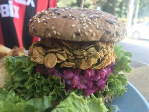 Tofu burger at RoseHip Vegan Kebabs in Vilnius