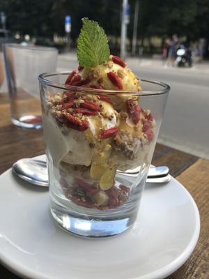 Vanilla ice cream at RoseHip Vegan Kebabs in Vilnius