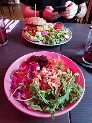 Buddha bowl and tofu burger at RoseHip Vegan Kebabs in Vilnius