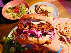 Jackfruit burger at RoseHip Vegan Kebabs in Vilnius