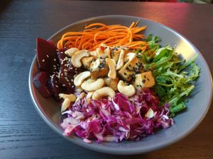 I think it's the Buddha bowl. A friend ordered it. at RoseHip Vegan Kebabs in Vilnius
