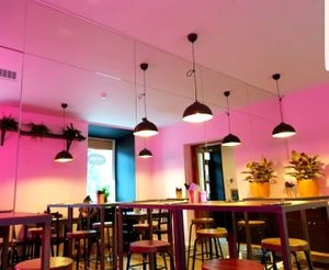 Inside at RoseHip Vegan Kebabs in Vilnius