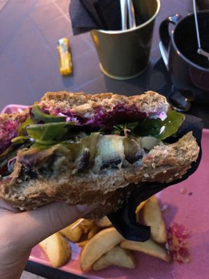 Portobello burger tasty easily digestible  at RoseHip Vegan Kebabs in Vilnius