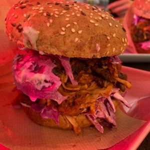 Pulled jackfruit burger at RoseHip Vegan Kebabs in Vilnius