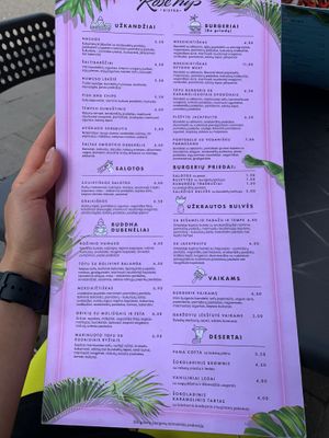 Menu at RoseHip Vegan Kebabs in Vilnius