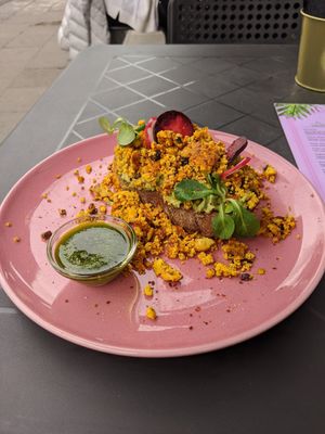 Avocado Toast with Tofu Scramble at RoseHip Vegan Kebabs in Vilnius