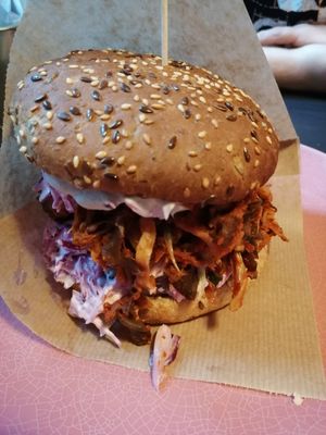 Pulled jackfruit burger - insanely delicious! at RoseHip Vegan Kebabs in Vilnius