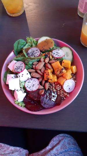buckwheat with pumpkin and feta bowl at RoseHip Vegan Kebabs in Vilnius