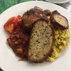 Roots Breakast.  Really yummy baked beans! at Roots Lounge in Bristol
