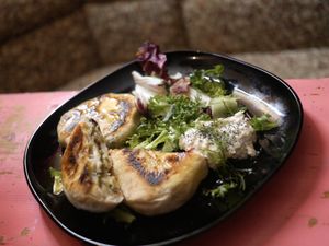 this is a tshyshyn. it is panfried without oil at Kuschlowski in Berlin