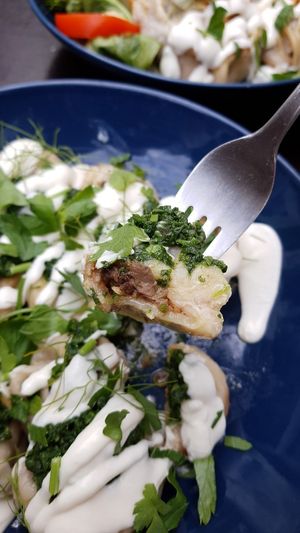 Manti (dumplings) close-up at Kuschlowski in Berlin