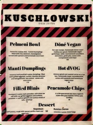 Menu in English  at Kuschlowski in Berlin