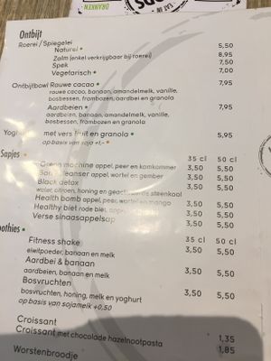 Menu list 1: breakfast, juices and smoothies at Food & Goods by Bonacci  in Genk