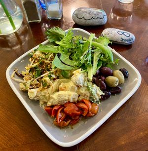 Salad plate - there were more vegan salads but they had something in I’m allergic to. (£10) at Me & Mrs Jones Deli in Torquay