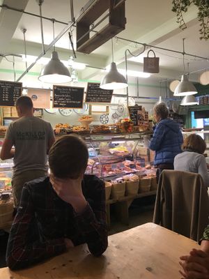 With shy teenager at Me & Mrs Jones Deli in Torquay