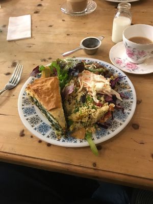 Spinach and feta tart with salad at Me & Mrs Jones Deli in Torquay