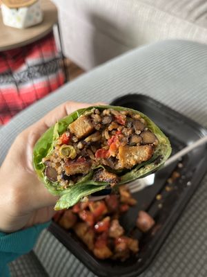 Inferno Wrap with side of potatoess  at Mother's Market Kitchen in Signal Hill