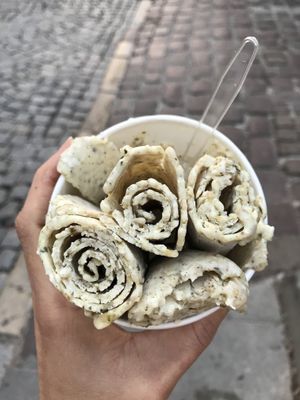 Almond milk + banana + pumpkin seeds + peanuts =  at Frozen Rolls - Tajskie Lody in Krakow