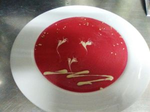 salmorejo de remolacha at Bar Ecologico Gaia in Sevilla