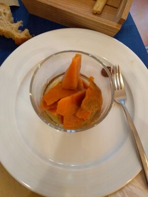 Dessert...????? Cold, baked sweet potato... at Bar Ecologico Gaia in Sevilla