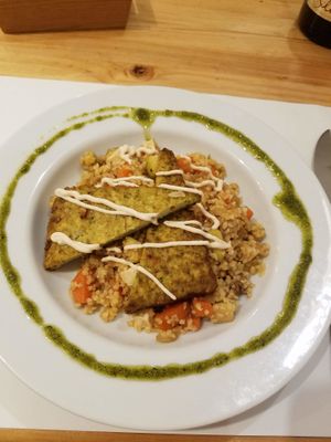 Tempeh entree - tasting menu at Bar Ecologico Gaia in Sevilla