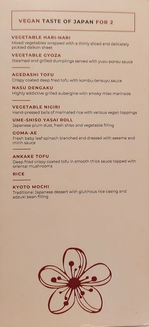 Vegan set menu at Kyoto Kitchen in Winchester