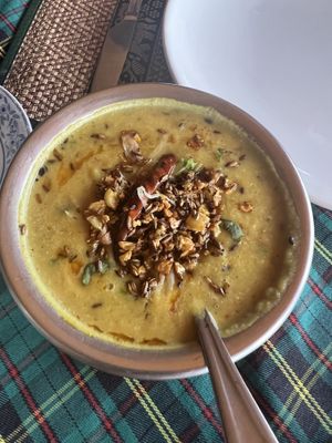 Yellow Dahl with amazing seasonings. Dee, so good !  at Royal Clay Oven in Krabi