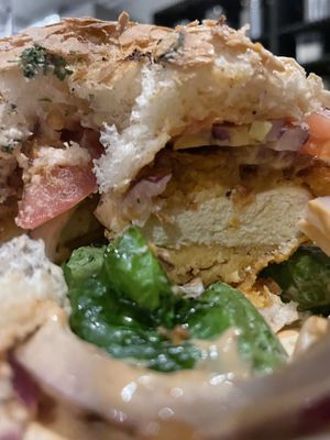 One of favorite crunch tofu fried patty in Seoul. The burger is totally deconstructed by me so it may look not so appealing however it is very tasty!   at Monk's Butcher - Itaewon in Seoul