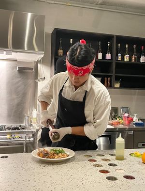 Chef is making my food  at Monk's Butcher - Itaewon in Seoul