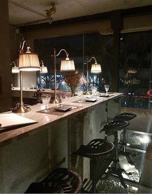 beautiful bar with great wine/beer selection  at Monk's Butcher - Itaewon in Seoul