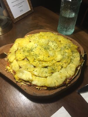 Bulgogi Pineapple Pizza - blatantly too much pineapple!  at Monk's Butcher - Itaewon in Seoul