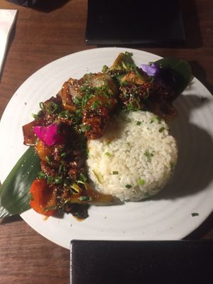 Sweet and sour chicken with fried rice at Monk's Butcher - Itaewon in Seoul