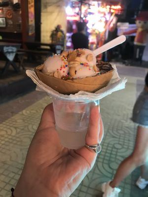 Topped with peanuts and sprinkles  at Thailand Natural Coconut Ice Cream in Koh Phi Phi