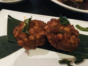 Corn fritters at Patara Fine Thai in Central Singapore