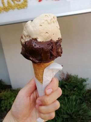 Chocolate orange and soy hazelnut at Bar Gelateria Flora in Riva Del Garda