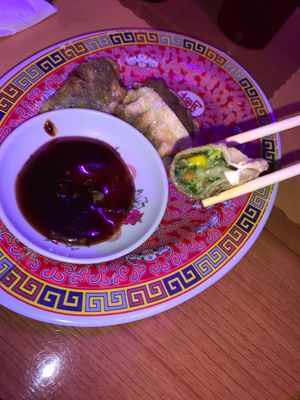 OMGGGGGG vegan fried dumplings!! DELISH. has corn, greens, mushroom. came with 6 of them  at Vo's Vietnamese Restaurant in Minneapolis