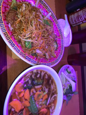 ICNSKSNAN VEG PHO no tofu and vegan lo mein with muck duck omgggggg yummmmmm  at Vo's Vietnamese Restaurant in Minneapolis