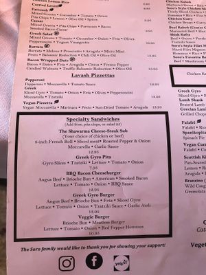 Menu2 at Soro's Mediterranean Grill in Temecula