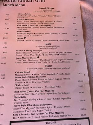 Menu3 at Soro's Mediterranean Grill in Temecula